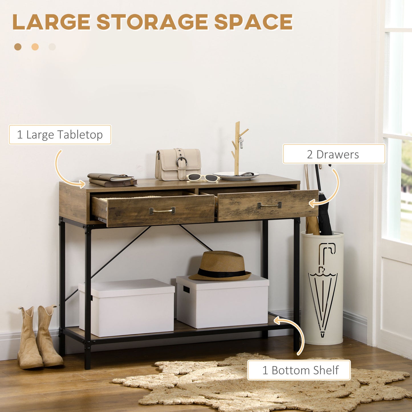Console vintage avec tiroirs rangement 99 cm