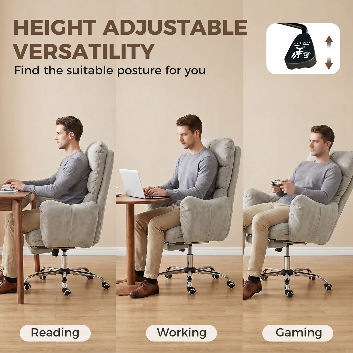 Chaise de bureau ergonomique inclinable avec repose-pieds