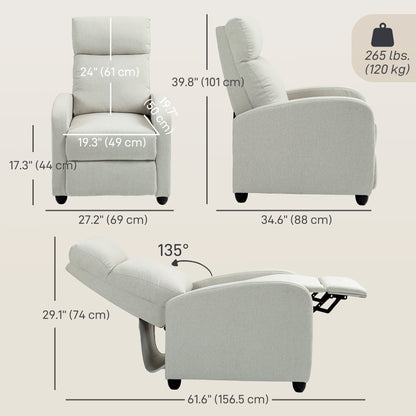 Fauteuil inclinable manuel rembourré lin pour salon