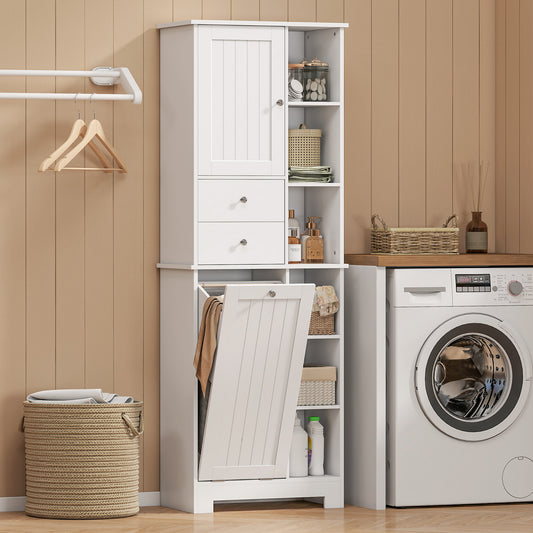 Armoire de salle de bain étroite avec panier à linge