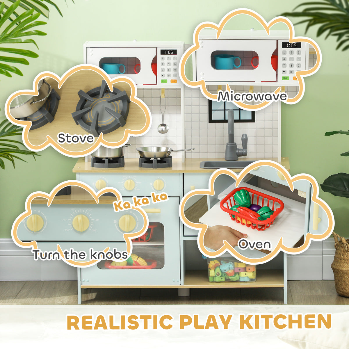 Cuisine de jeu enfant avec cuisinière, micro-ondes et four
