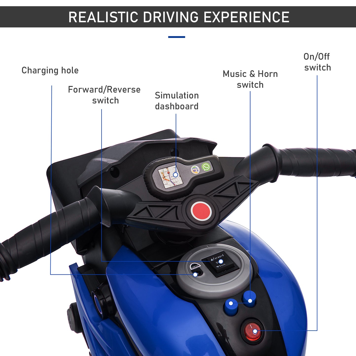 Moto électrique pour enfants 6V avec pédales musique phares