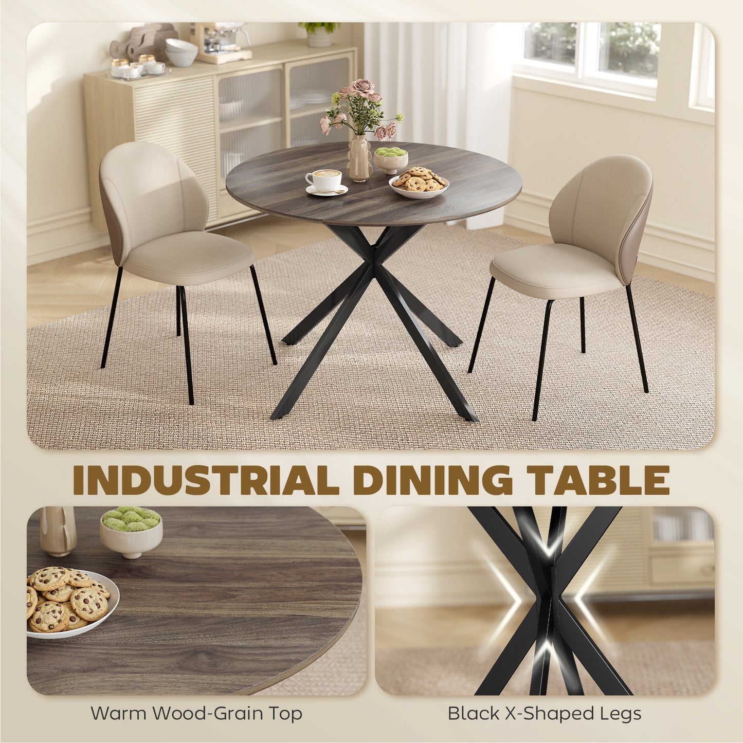 Table de cuisine ronde 40 po — noir