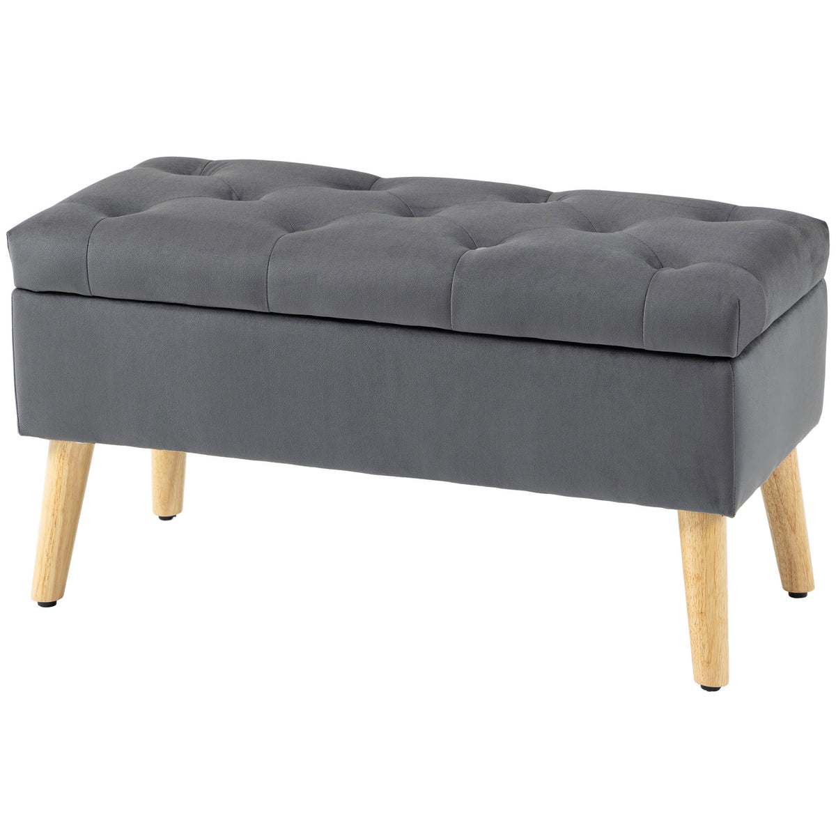 Pouf coffre rembourré velours avec pattes en bois