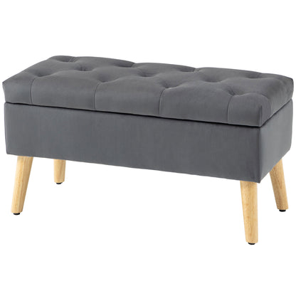 Pouf coffre rembourré velours avec pattes en bois
