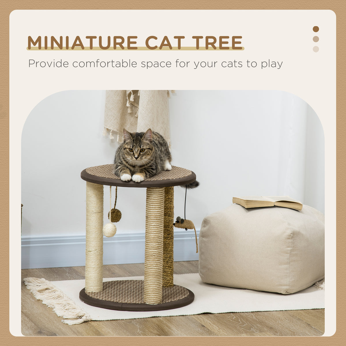 Arbre à chat compact avec jouets suspendus