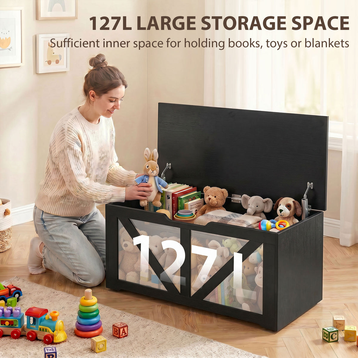 Coffre de rangement rustique avec charnières de sécurité