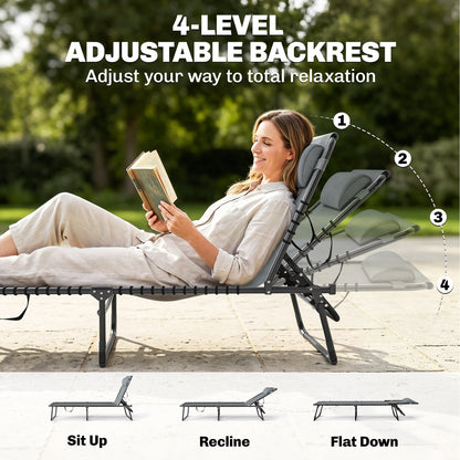 Chaise longue pliante réglable avec appui-tête