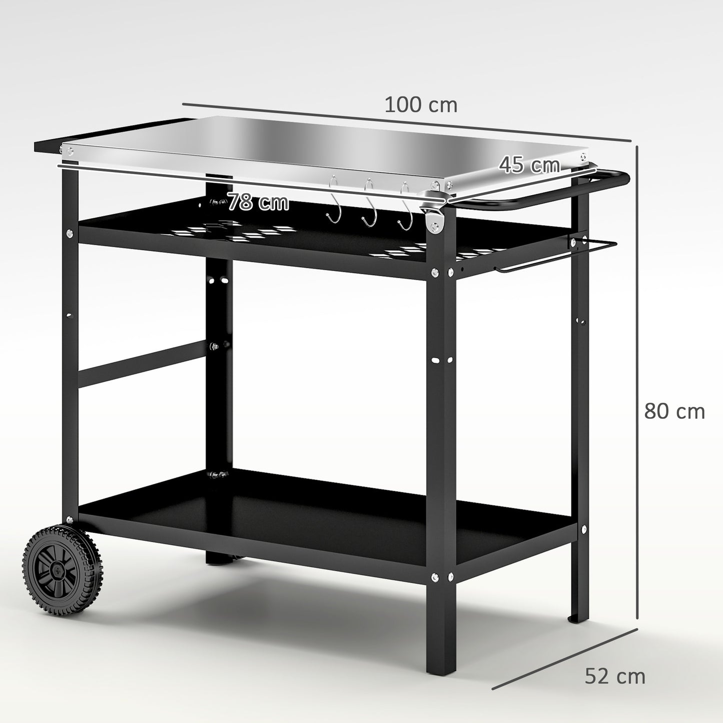Chariot BBQ pliant acier inoxydable avec tablettes roulettes