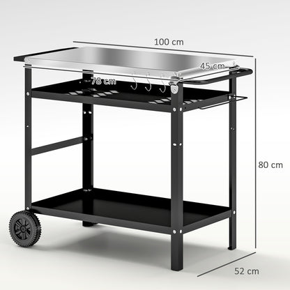 Chariot BBQ pliant acier inoxydable avec tablettes roulettes