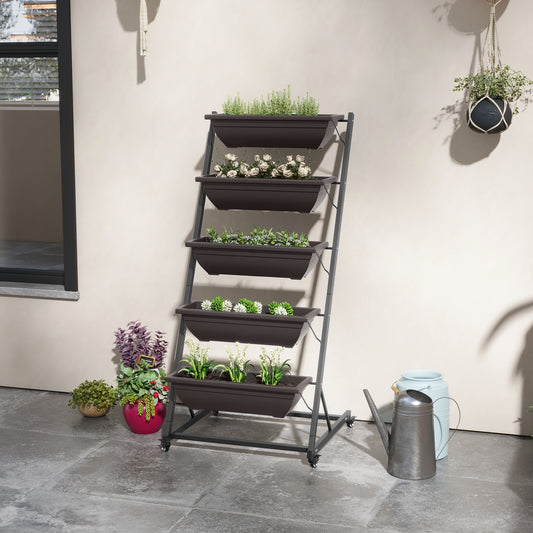 Jardinière verticale 5 étages sur roulettes