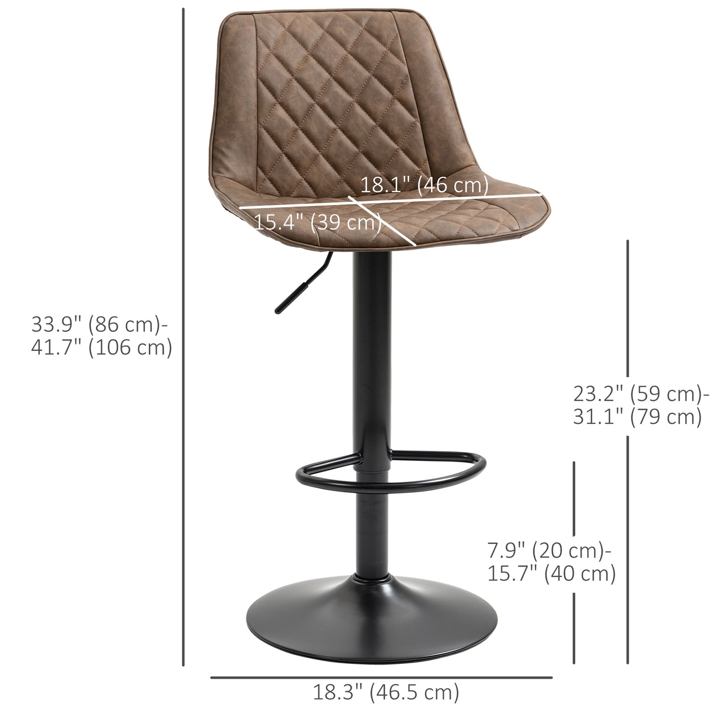 Tabourets de bar pivotants réglables avec dossier ensemble de 2