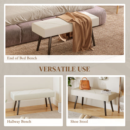 Banc de lit capitonné velours — pieds en acier