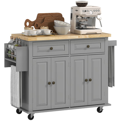 Îlot de cuisine mobile avec rangement et dessus bois