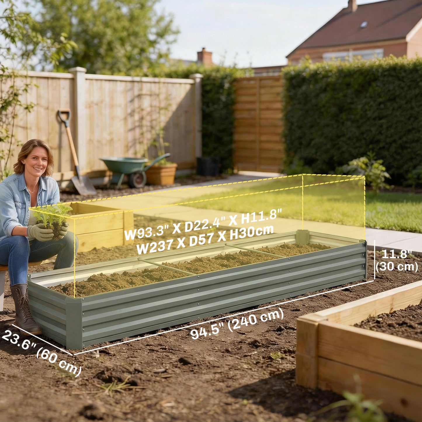 Bac surélevé galvanisé 8'x2'x1' pour jardin