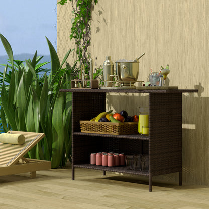 Table de bar en rotin tressé avec 2 tablettes