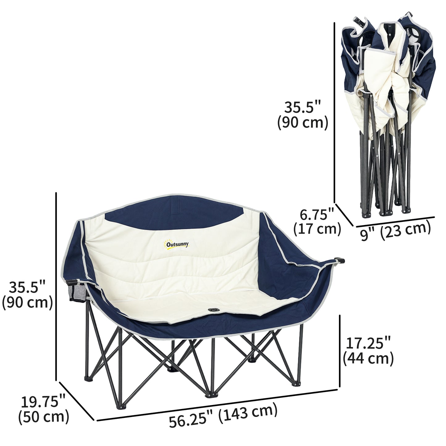 Chaise de camping double avec porte-verres et sac