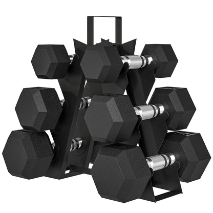 Ensemble d'haltères hexagonaux avec support en métal