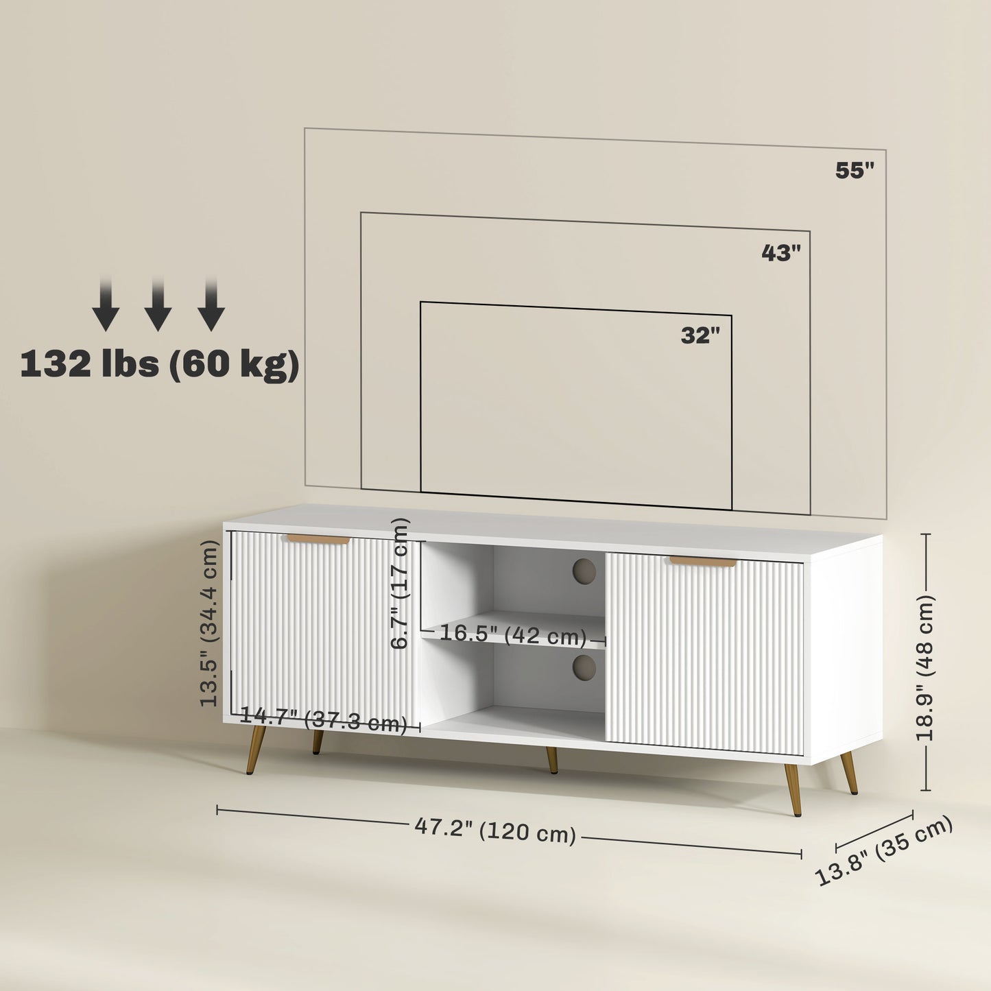 Meuble télé moderne avec rangement 55 pouces