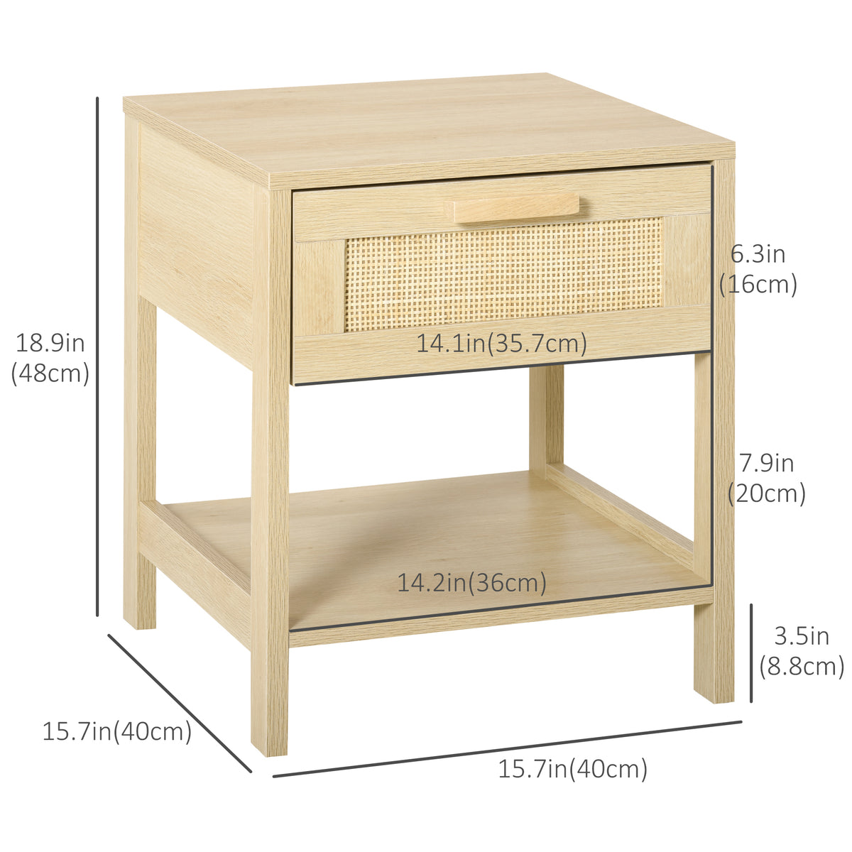 Table de chevet étroite avec tiroir et éléments en rotin