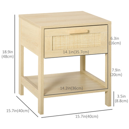 Table de chevet étroite avec tiroir et éléments en rotin