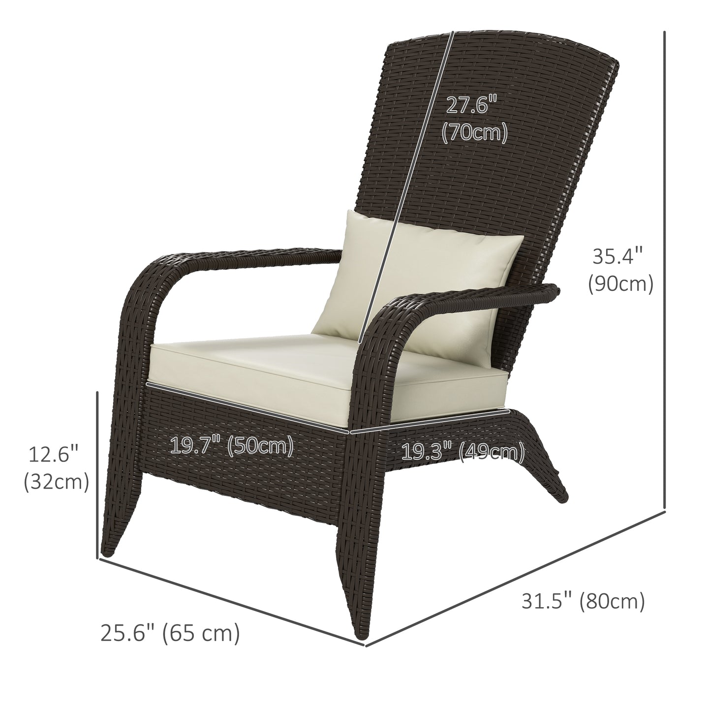 Fauteuil Adirondack rotin extérieur avec coussins