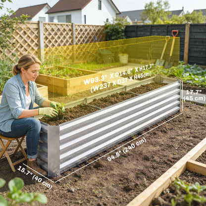 Outsunny Galvanized Raised Garden Bed 240x40x45cm Outdoor Garden
