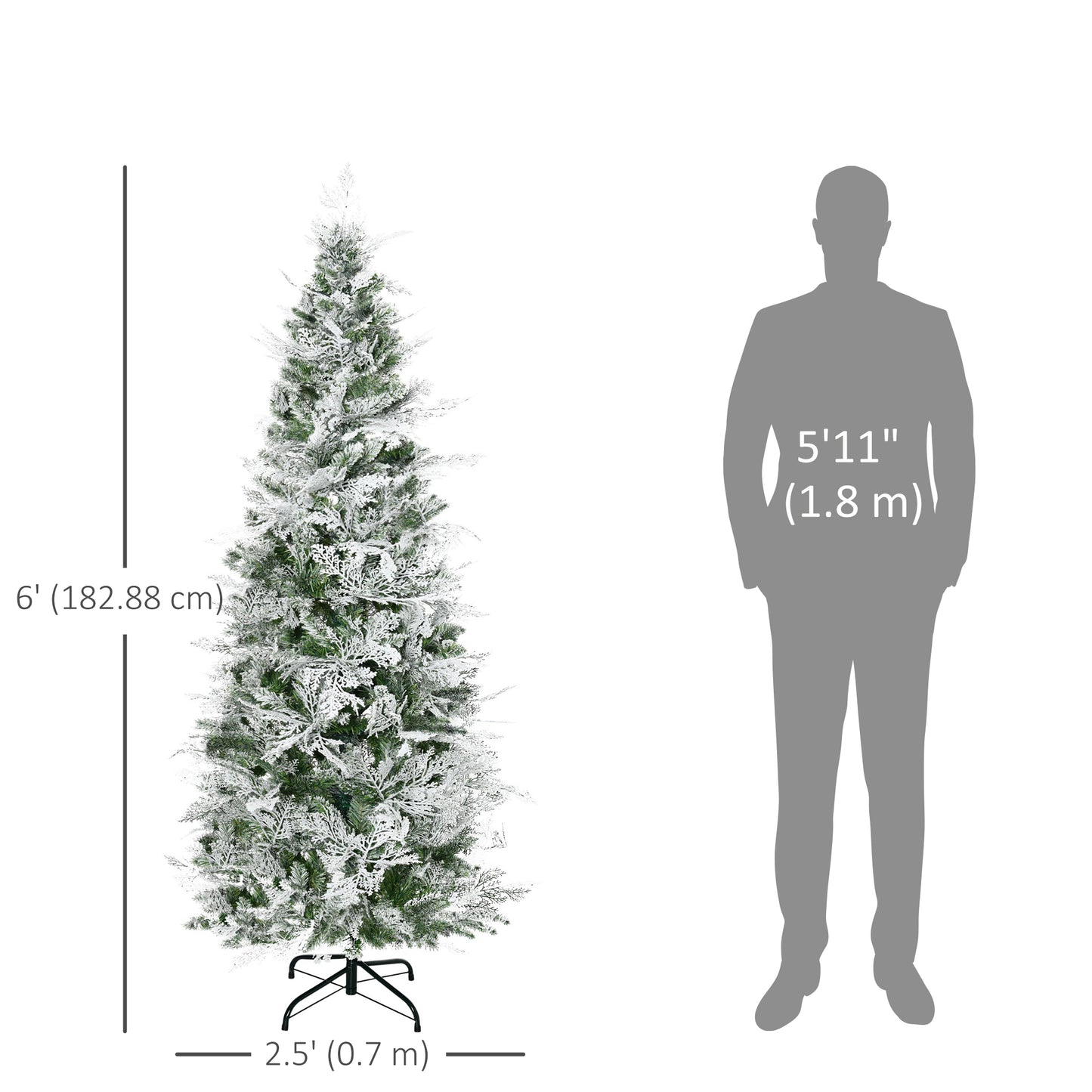 Sapin de Noël crayon enneigé 517 branches — Vert
