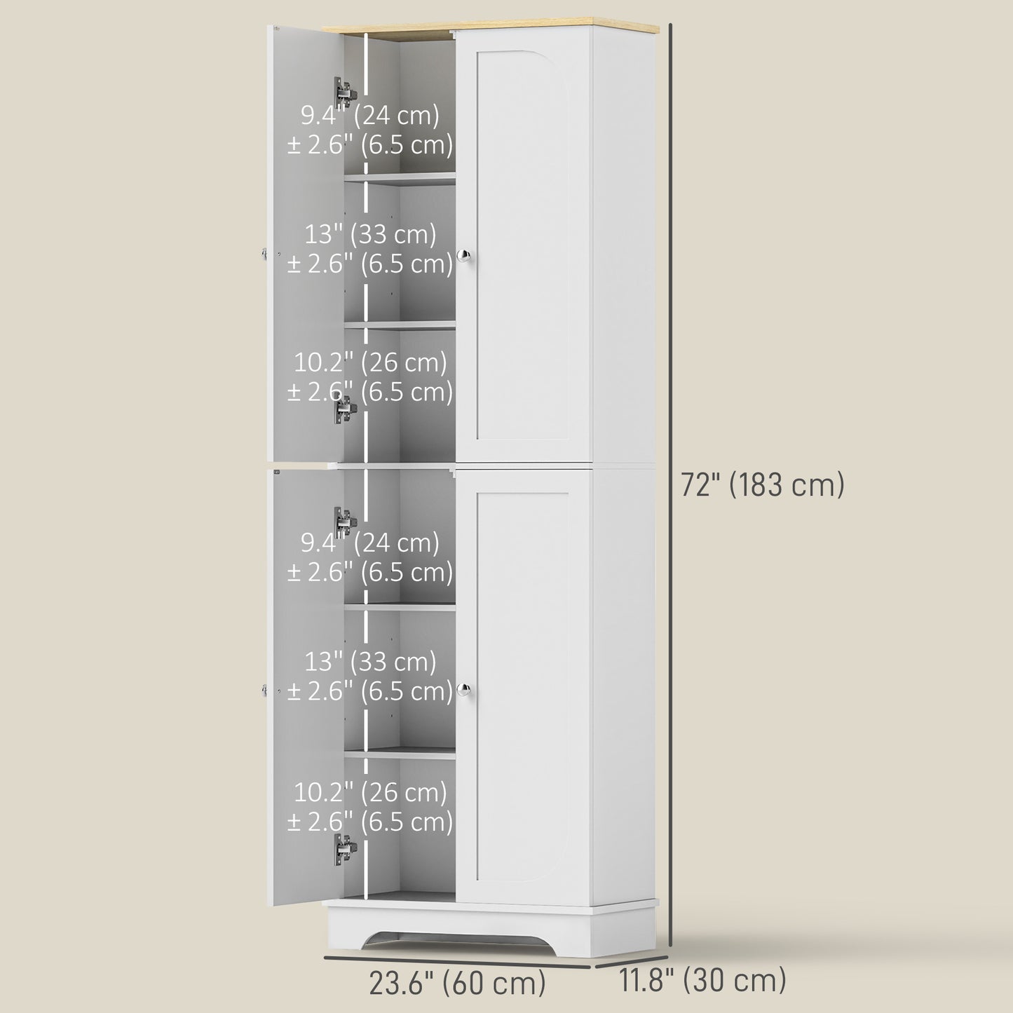 Armoire-garde-manger haute 4 portes avec tablettes ajustables