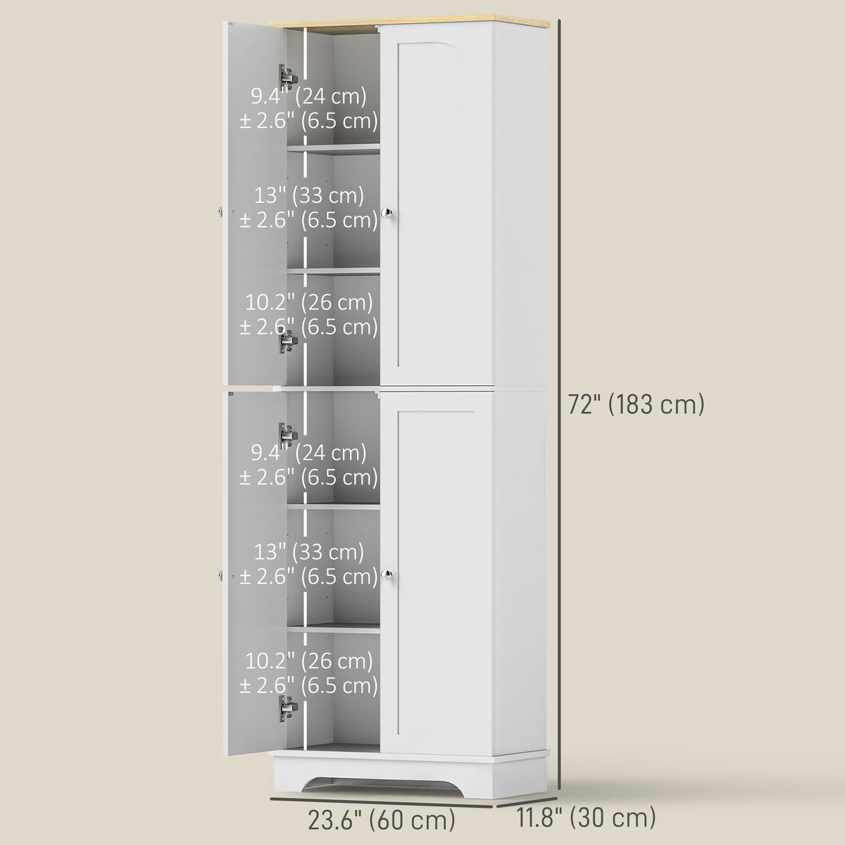 Armoire-garde-manger haute 4 portes avec tablettes ajustables