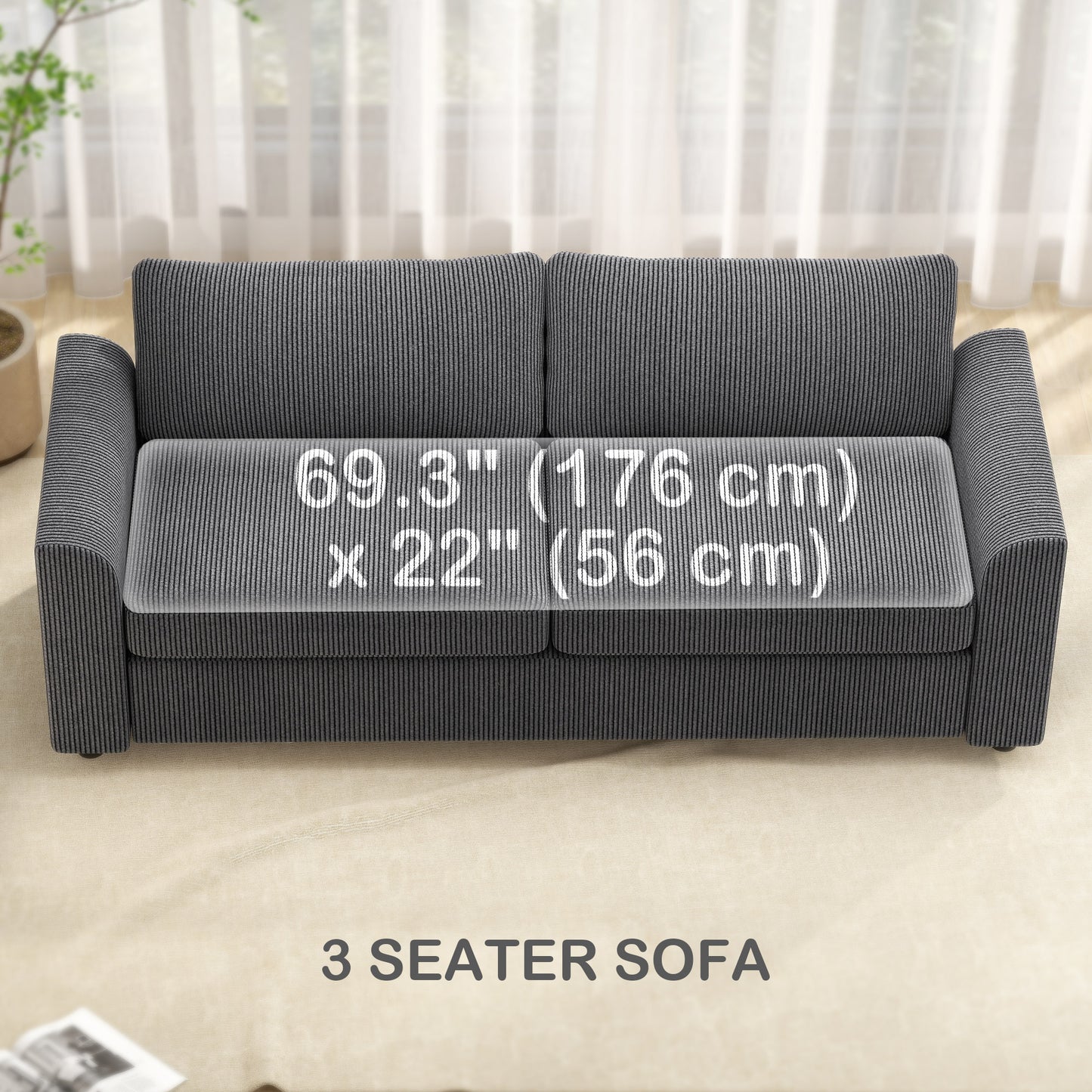 Sofa 3 places moderne en velours côtelé avec ressorts