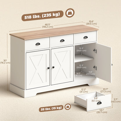 Buffet de style fermette avec portes de grange et tiroirs