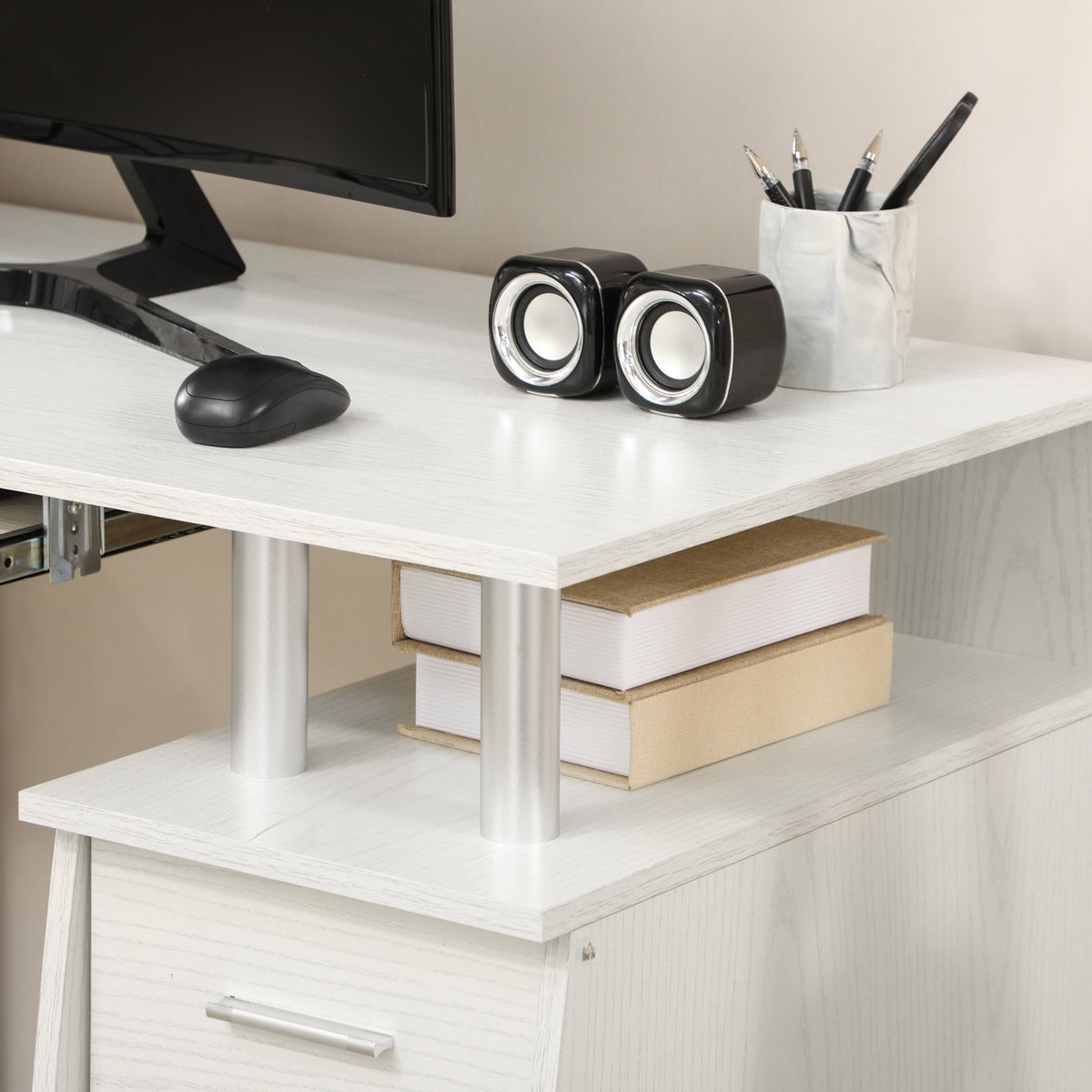 Bureau d'ordinateur avec tiroirs et tablette