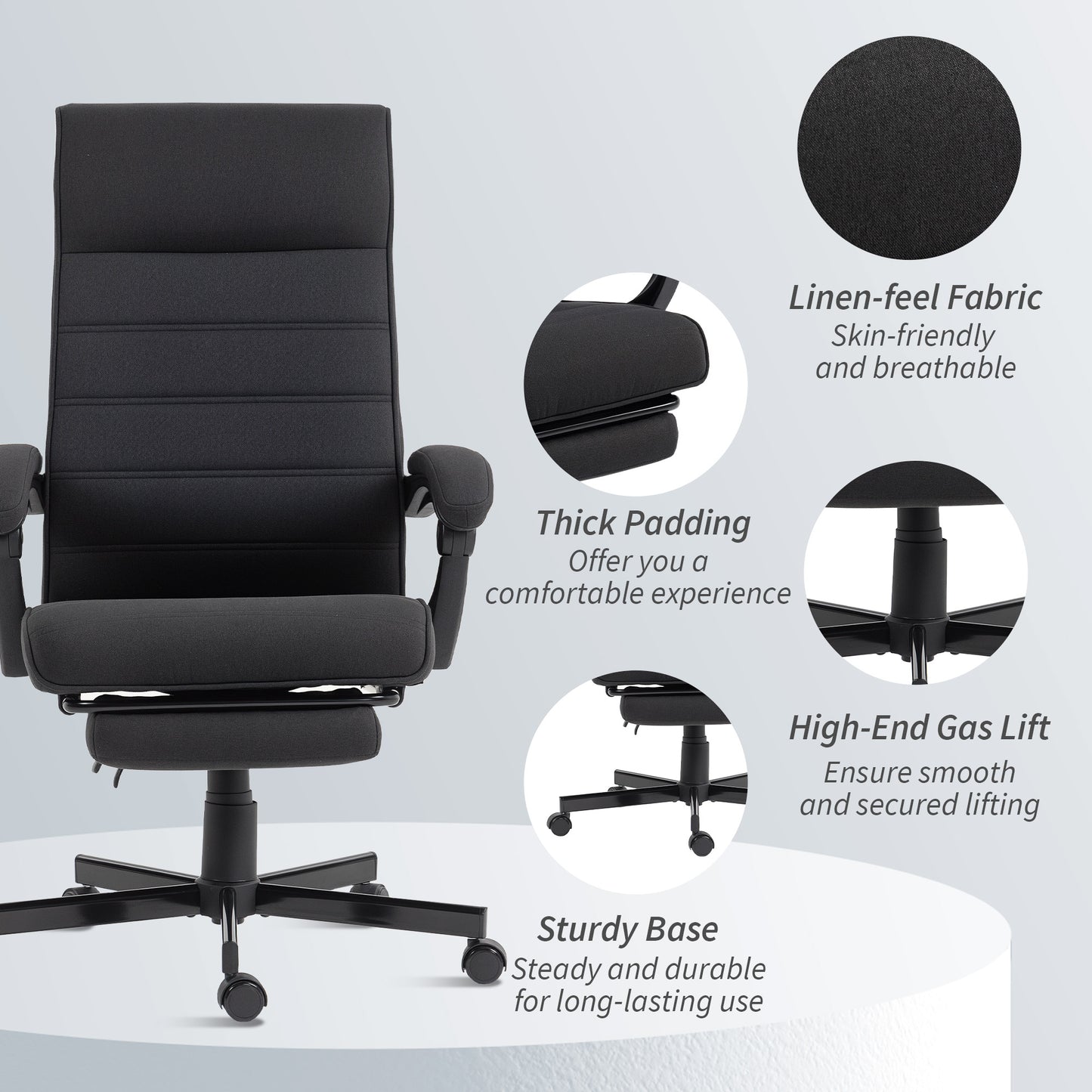 Chaise de bureau dossier haut inclinable avec repose-pieds