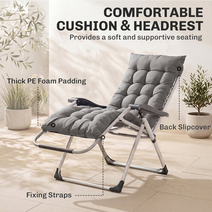 Chaise longue zéro gravité pliante avec coussin amovible