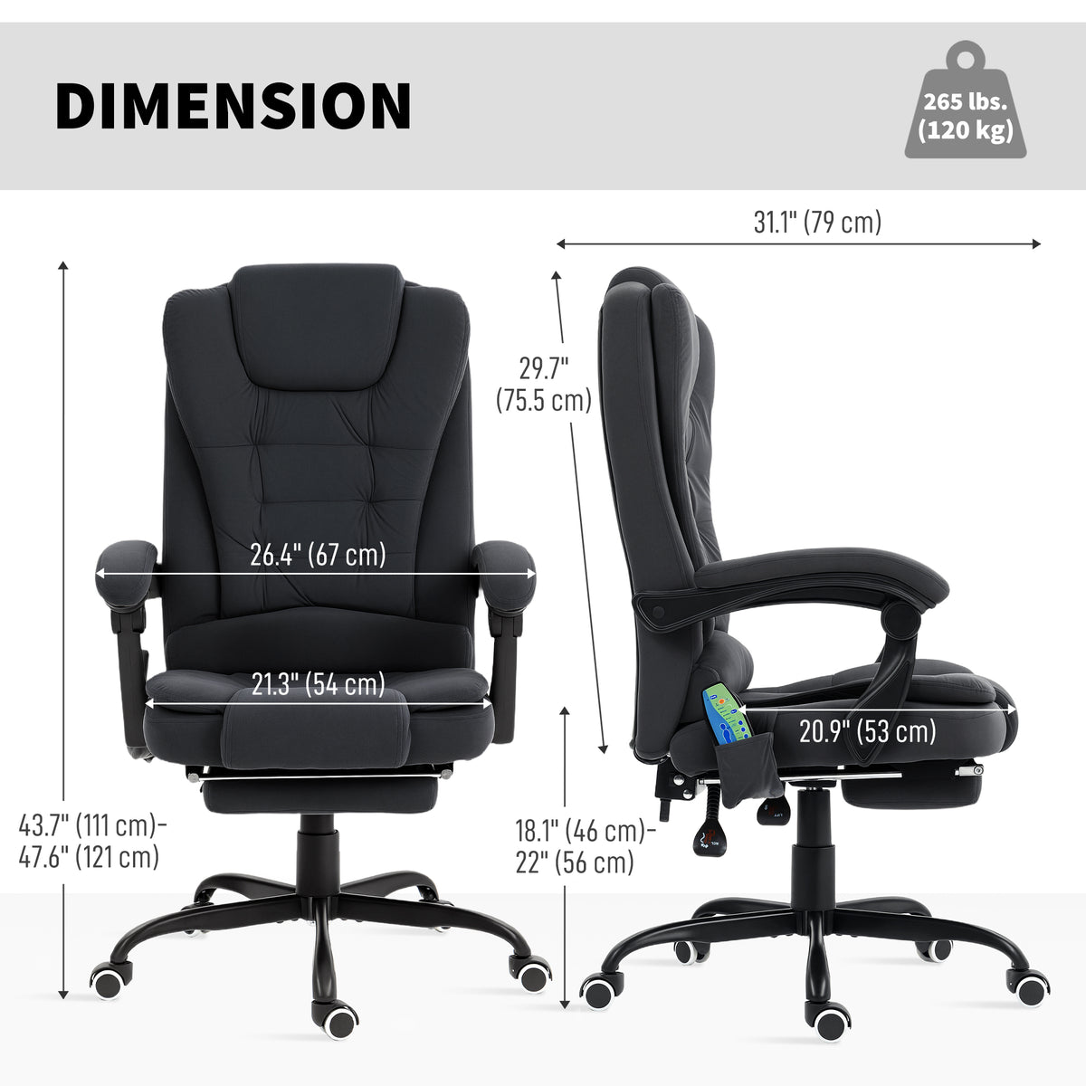 Chaise de bureau massante inclinable avec repose-pieds