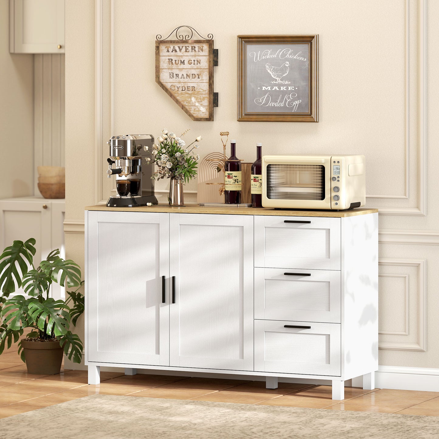Buffet bahut portes à fermeture douce 3 tiroirs