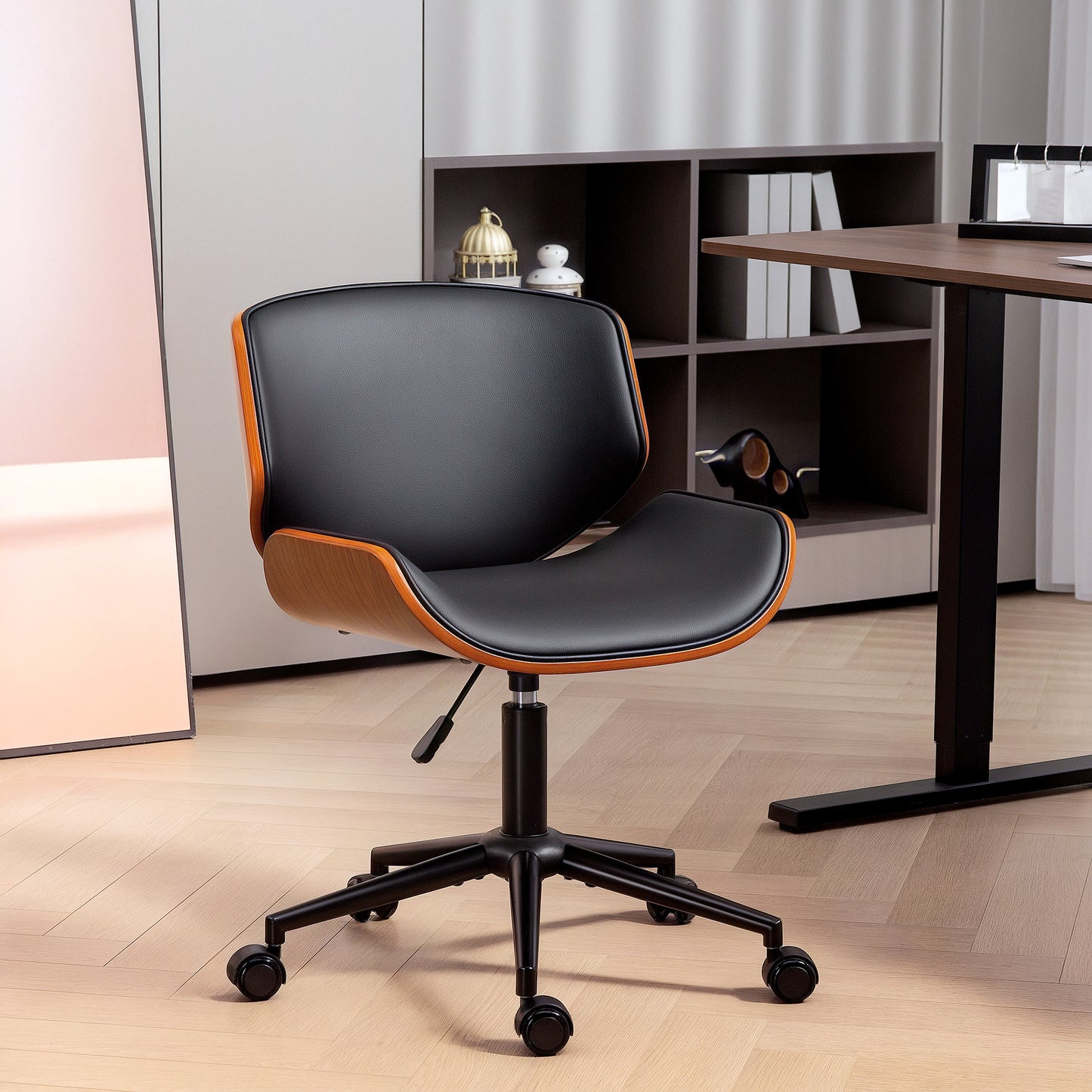 Chaise de bureau mi-siècle moderne sans accoudoirs à roulettes