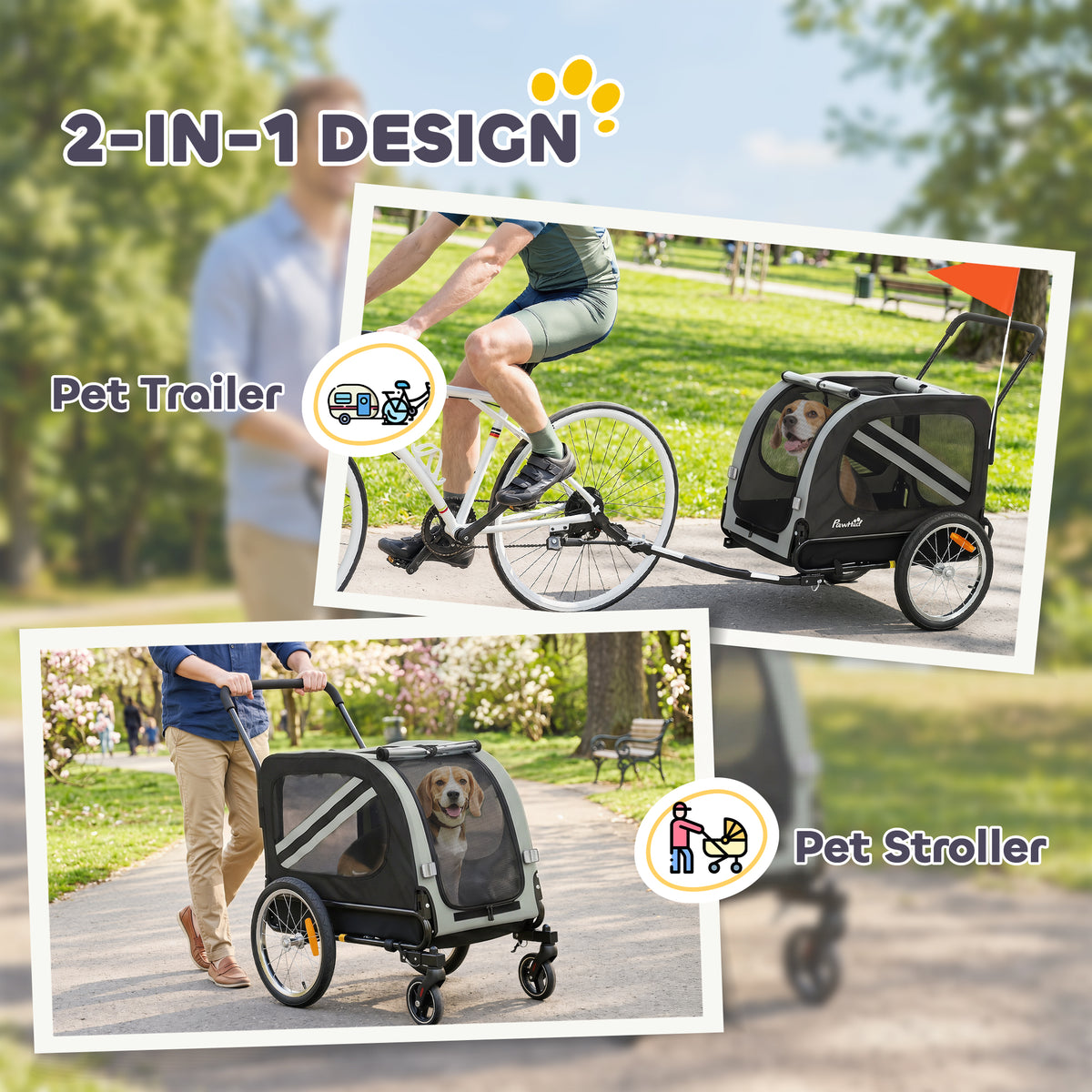 Remorque de velo pour chien 2 en 1