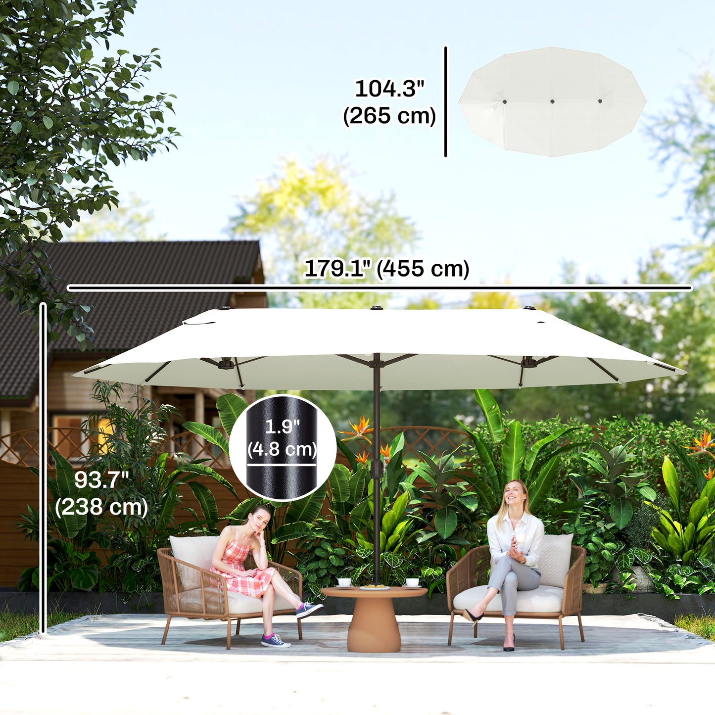Parasol double toile manivelle — 457 cm