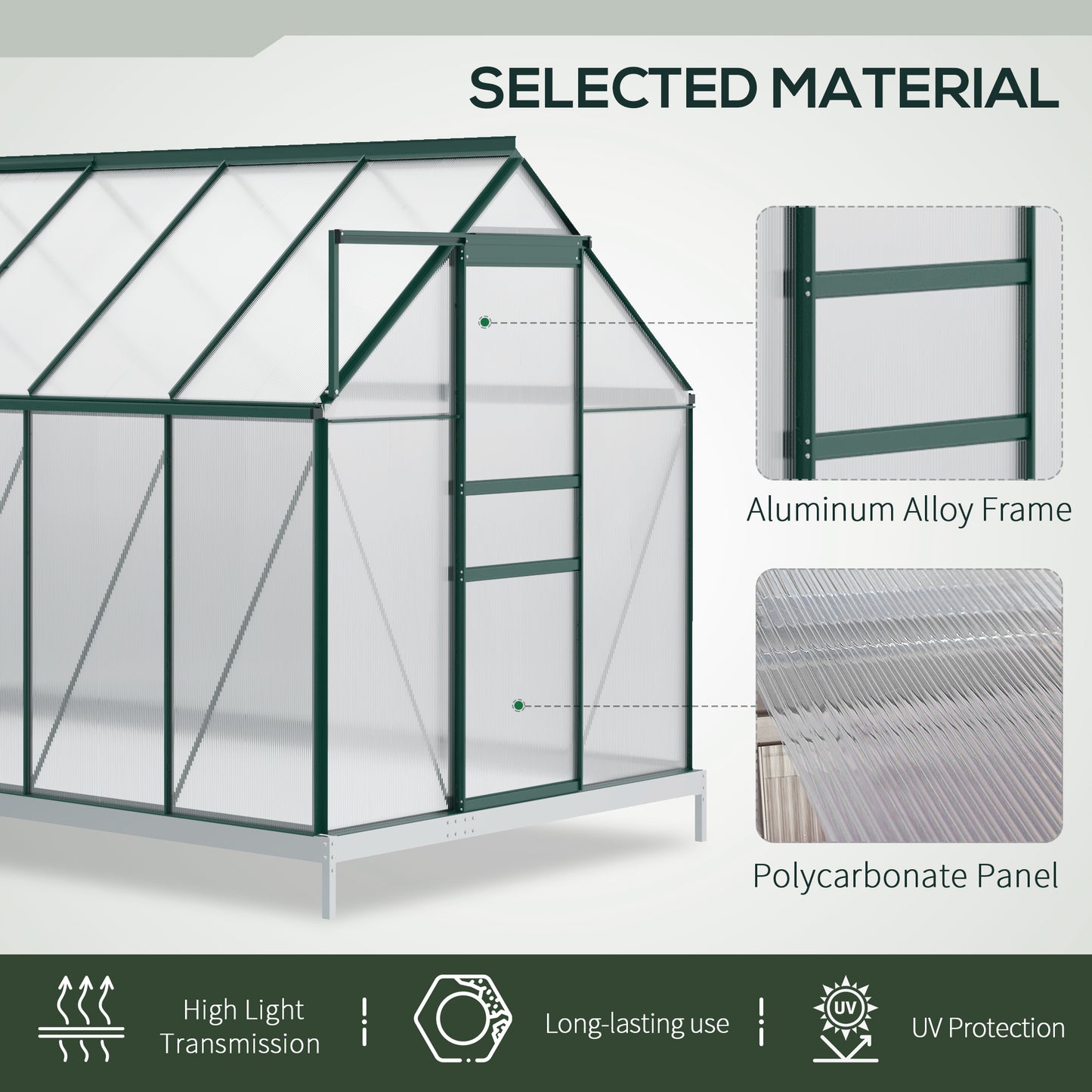  190x375x199cm Charcoal Grey Polycarbonate Greenhouse with Ventilation