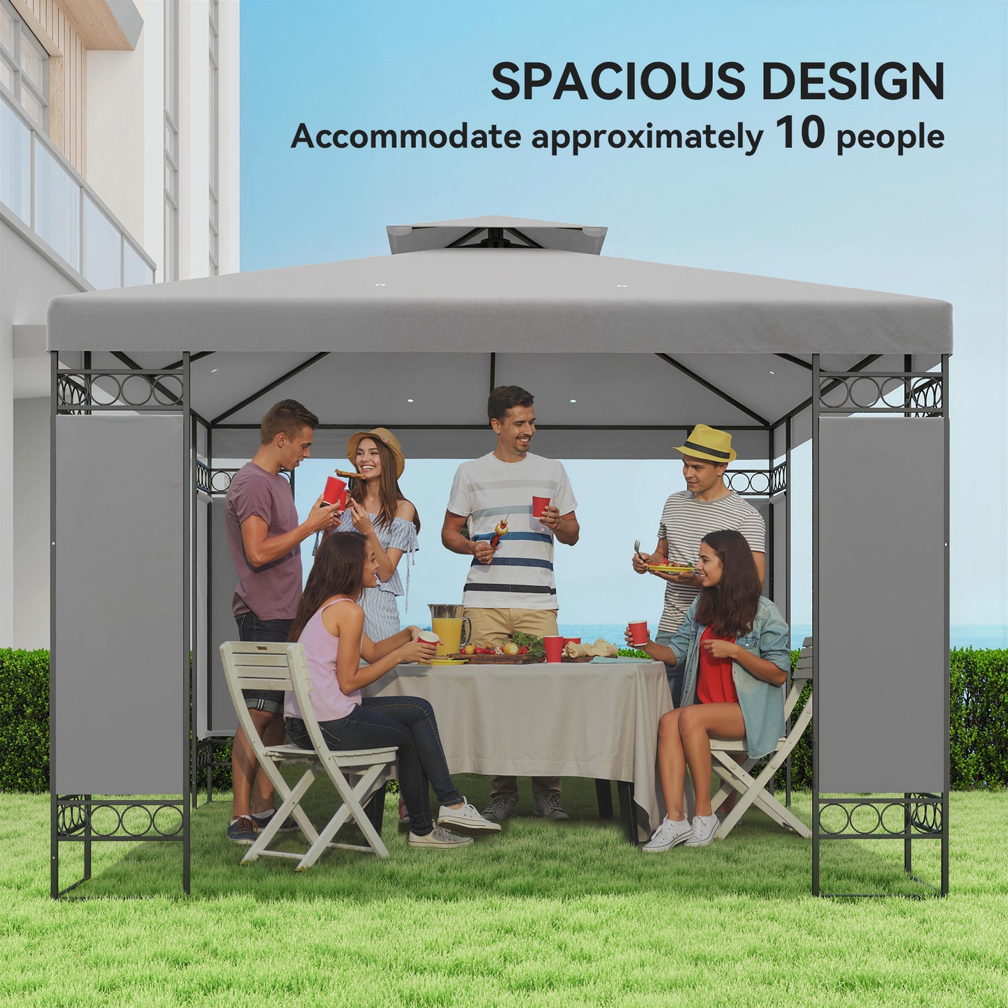 Gazebo double toit avec panneaux écran 3x3m