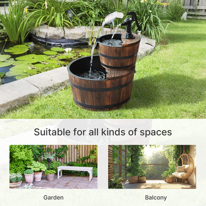 Outsunny 2-Tier Wooden Fountain with Electric Pump for Garden