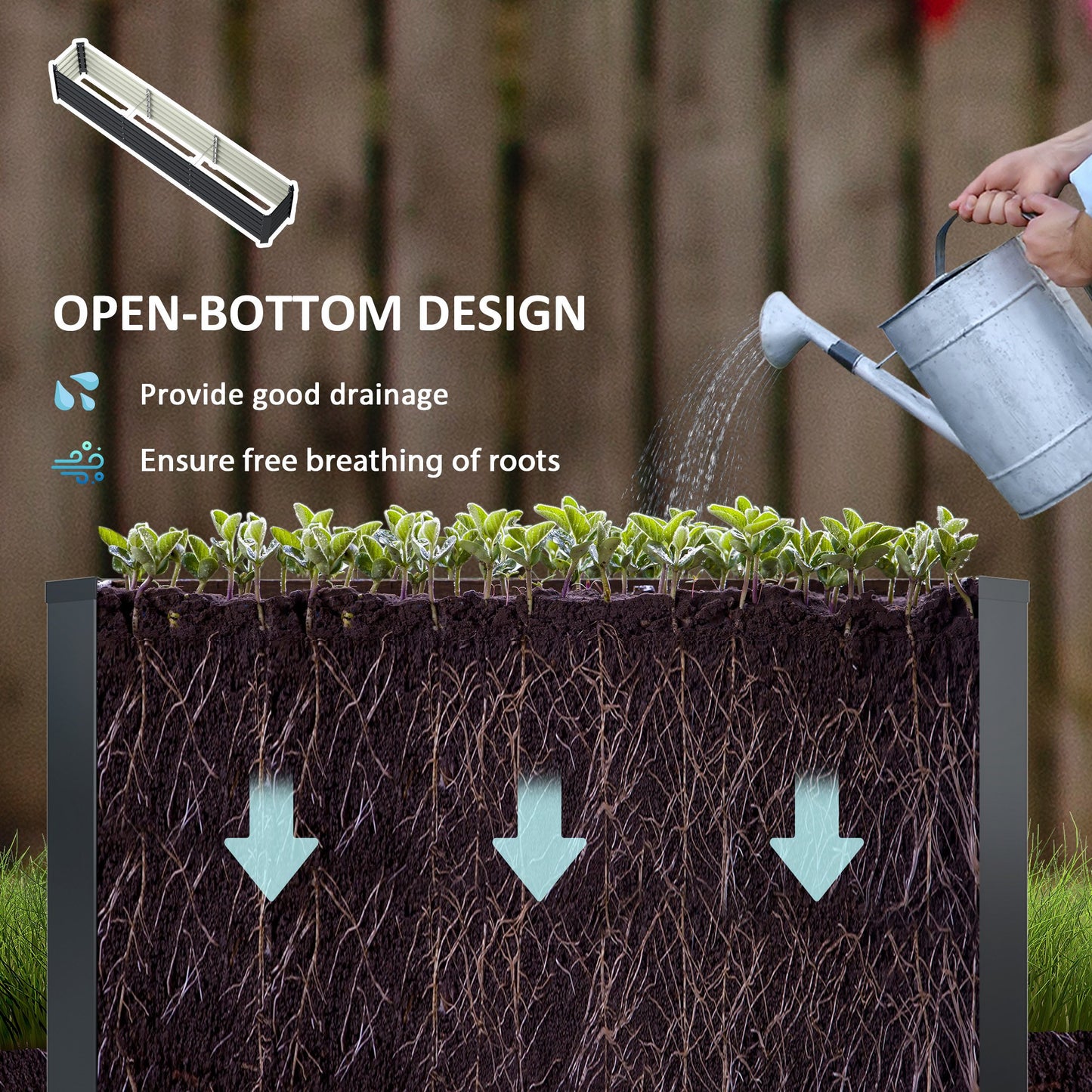 Outsunny Galvanized Raised Garden Bed 240x40x45cm Outdoor Garden