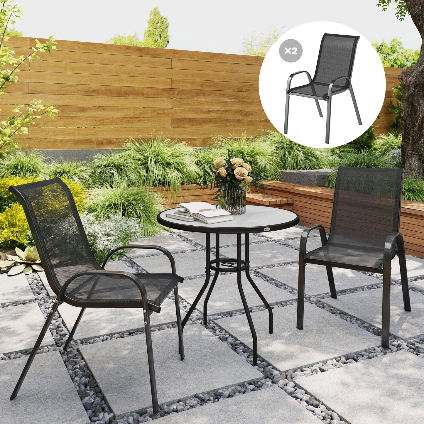 Chaises de patio empilables dossier haut filet respirant