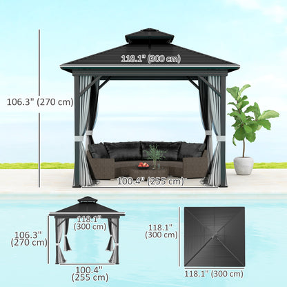 Gazébo toit rigide 3x3,7m double niveau moustiquaire