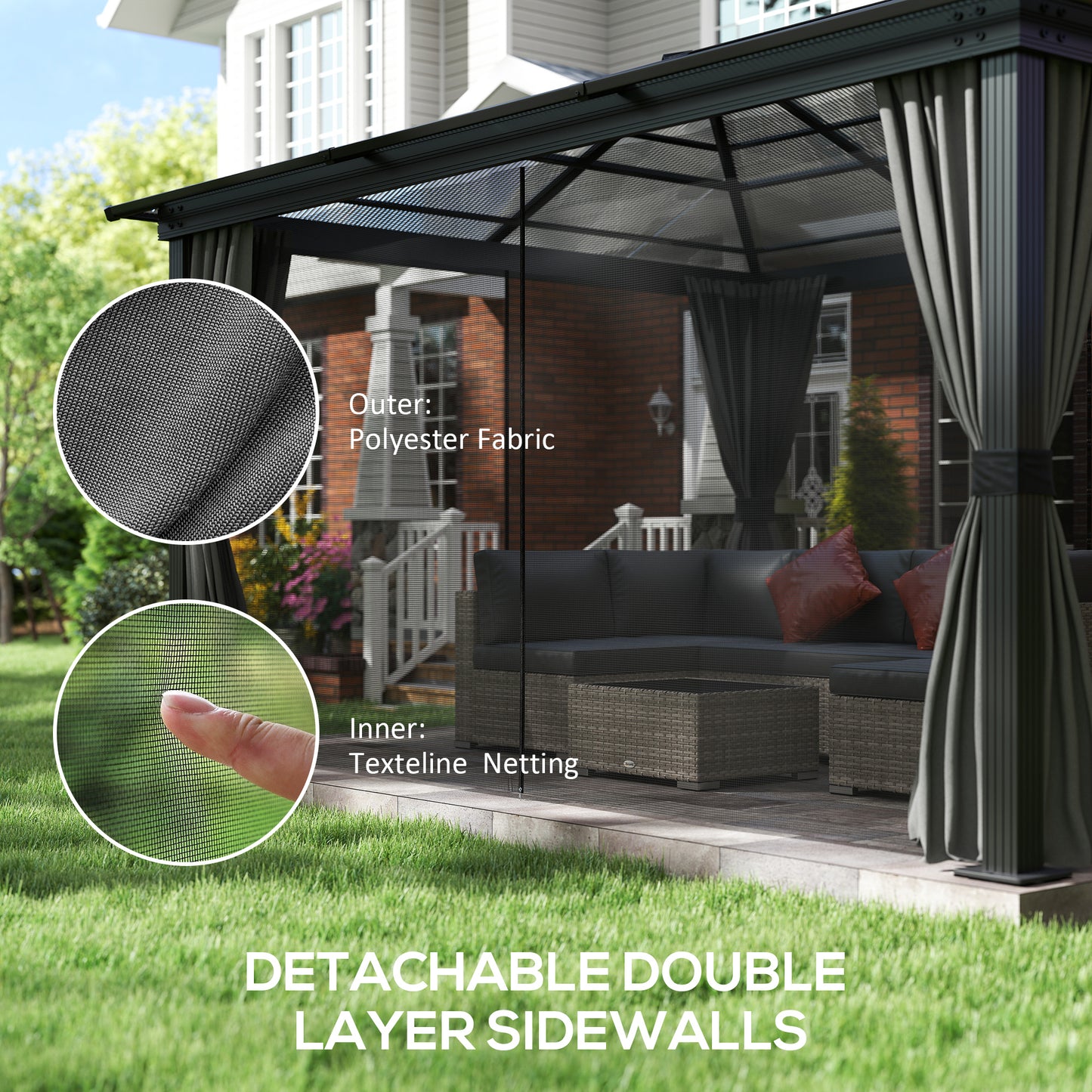 Gazebo à toit rigide polycarbonate 305 x 365 cm