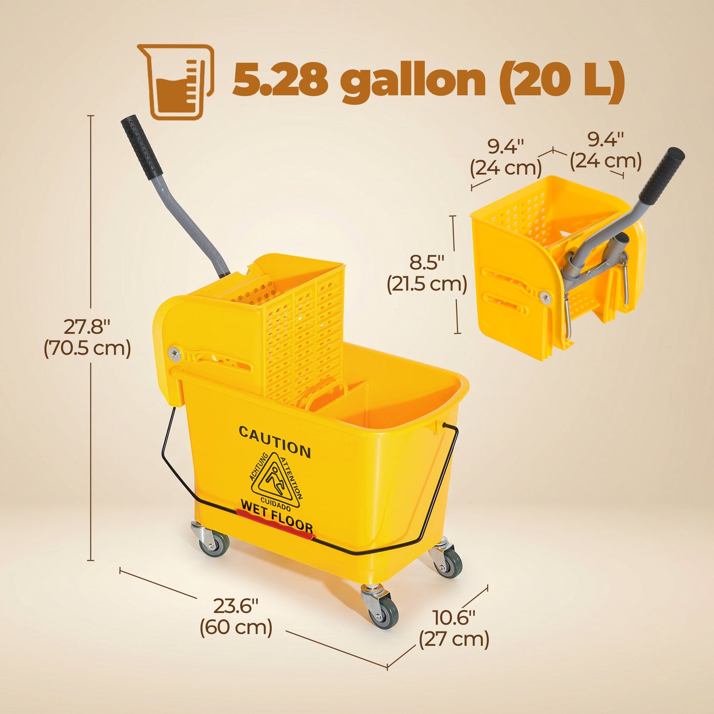 Seau à vadrouille avec essoreuse et roulettes 20 L