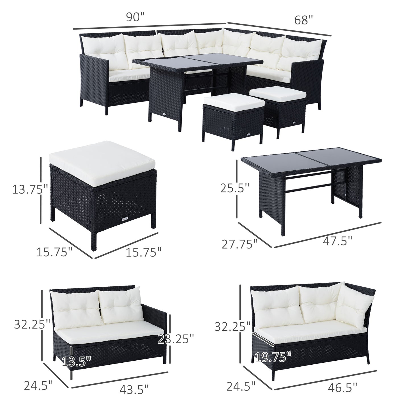 Ensemble de patio sectionnel rotin 6 pièces avec table