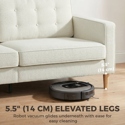 Sofa 3 places capitonné en velours avec pieds en bois